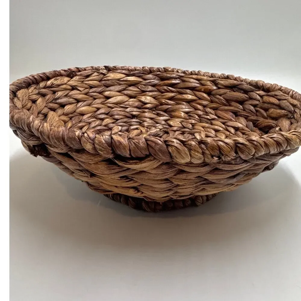 Handwoven Woven Pedestal Basket Natural Braided Centerpiece Fruit Bowl Boho